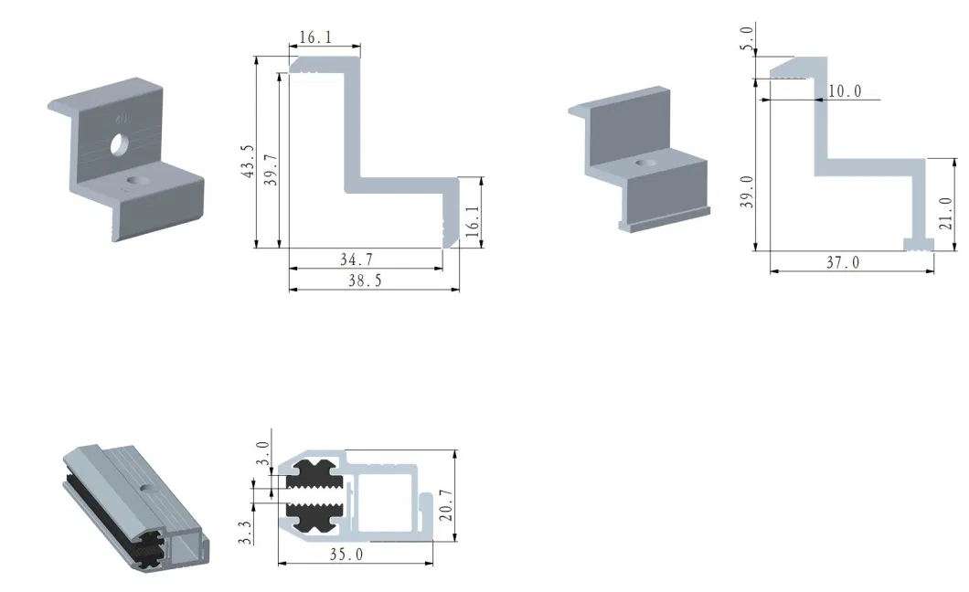 Anodized Aluminum Frame Panel Solar Midle Clamp with Grounding Pin